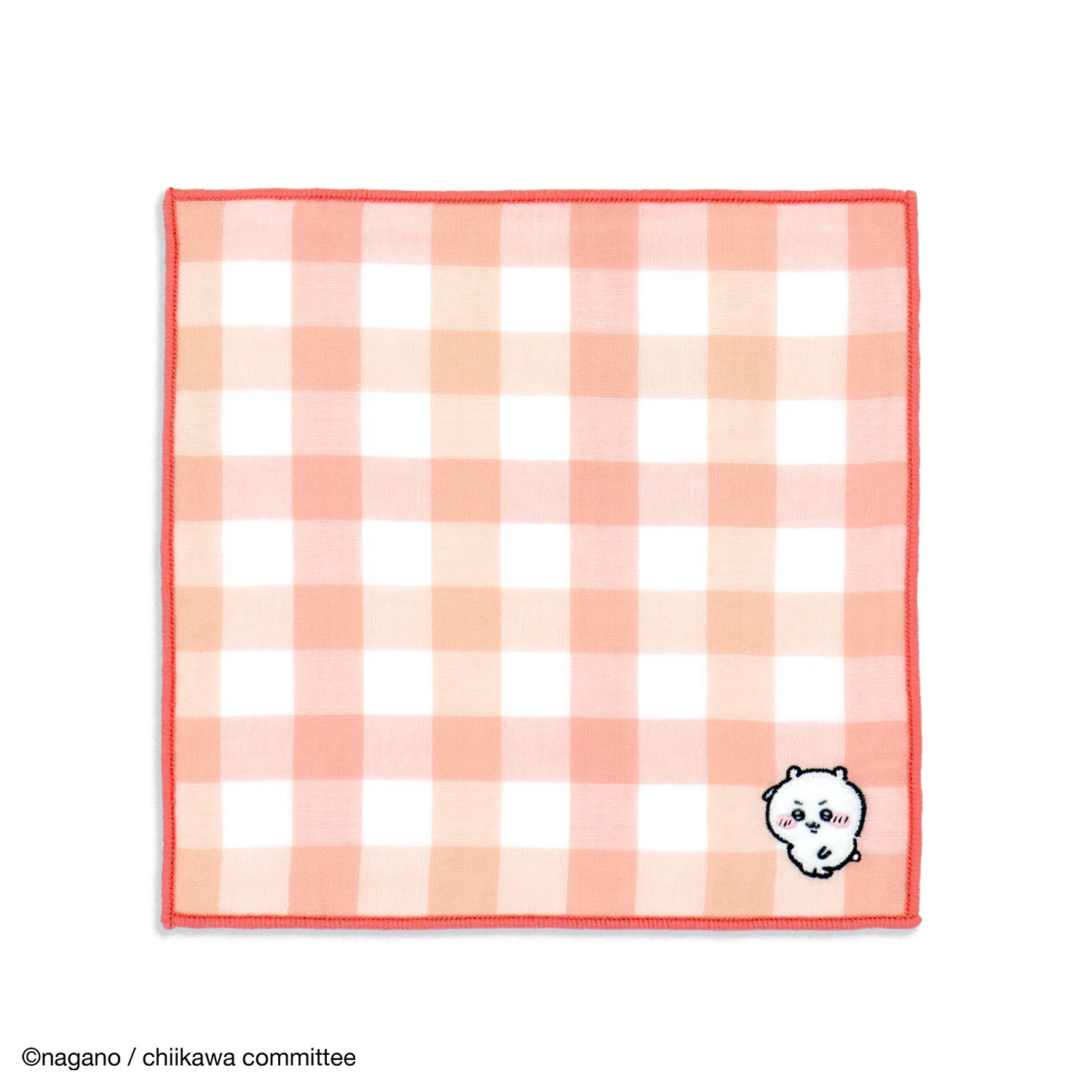 ちいかわ 8重ガーゼタオルハンカチ（ブロックチェック レッド）