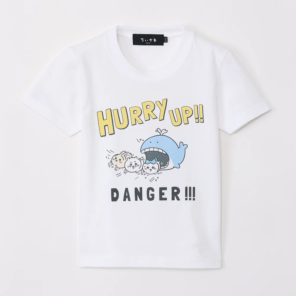 ちいかわ水族館 キッズTシャツ ハリーアップ ホワイト(カメミラー付)