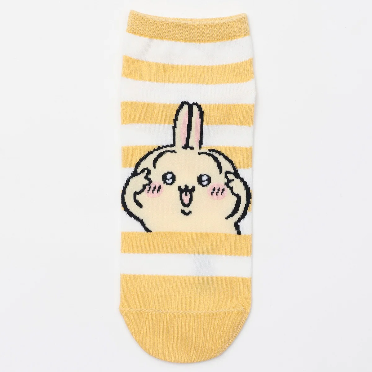 ちいかわ クルーソックス うさぎピース イエローボーダー