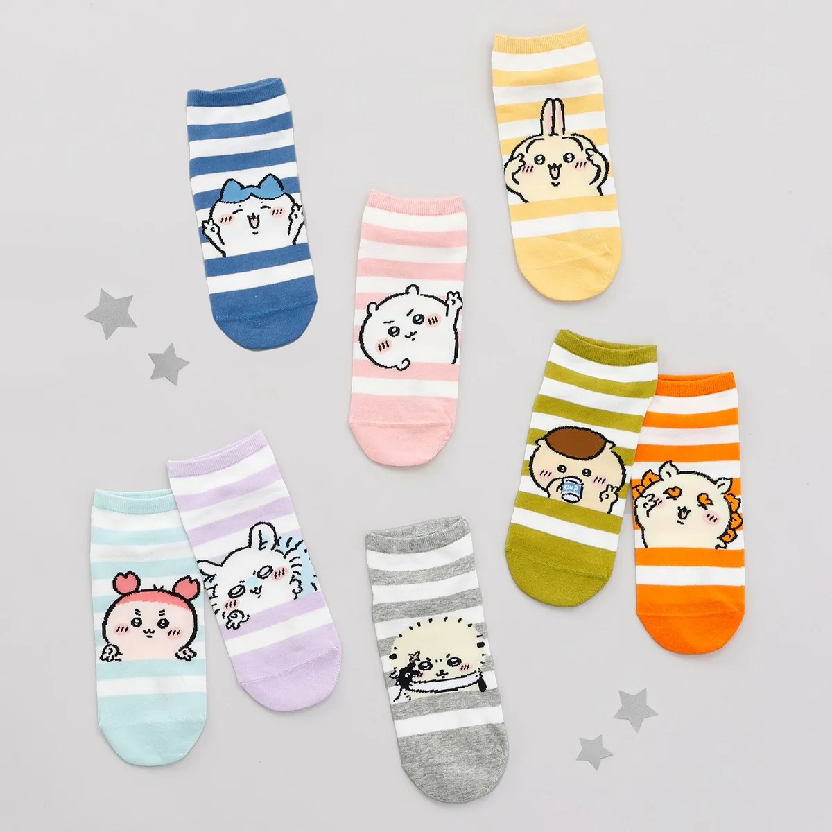 ちいかわ クルーソックス 古本屋ピース サックスボーダー - Image 6