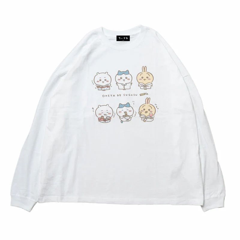 ちいかわ観光 ビックシルエットL/S Tシャツ 部屋で過ごす(ホワイト)